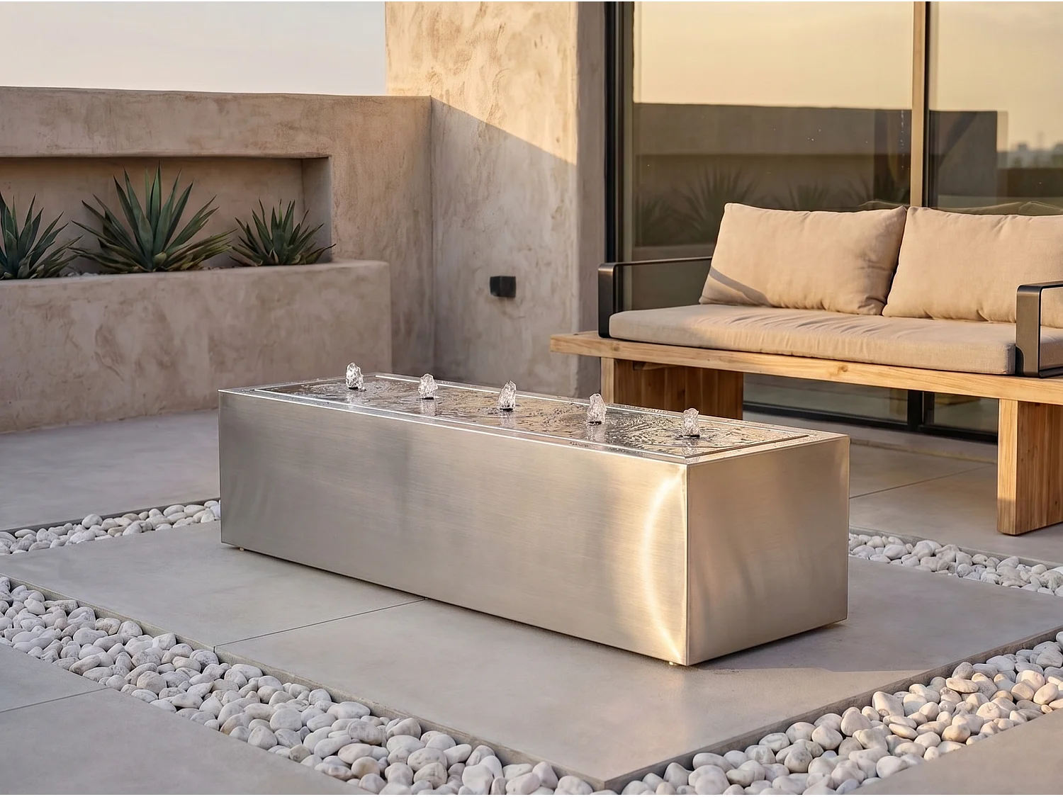 Fontaine d'extérieur en acier inoxydable - L. 120 x H.30 cm - Argenté - LUNARA