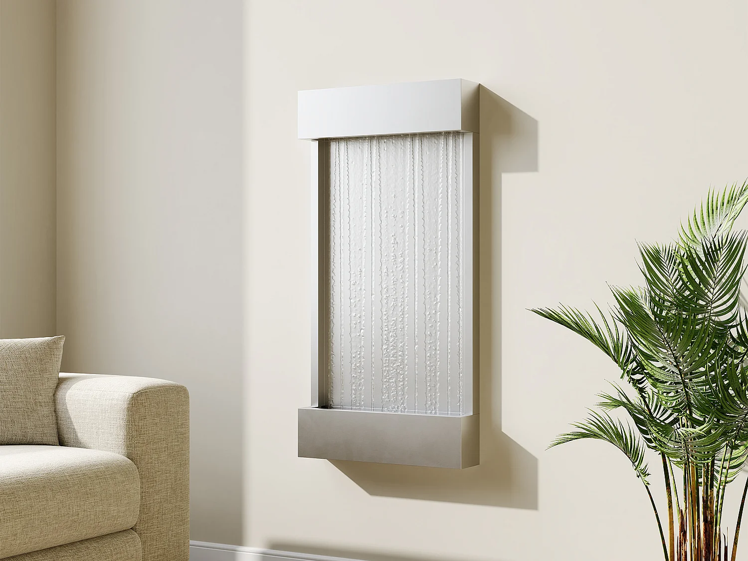 Fontaine murale extérieure/intérieure en acier inoxydable avec LED - L. 56.5 x H. 122 cm - Argenté - SOLINA