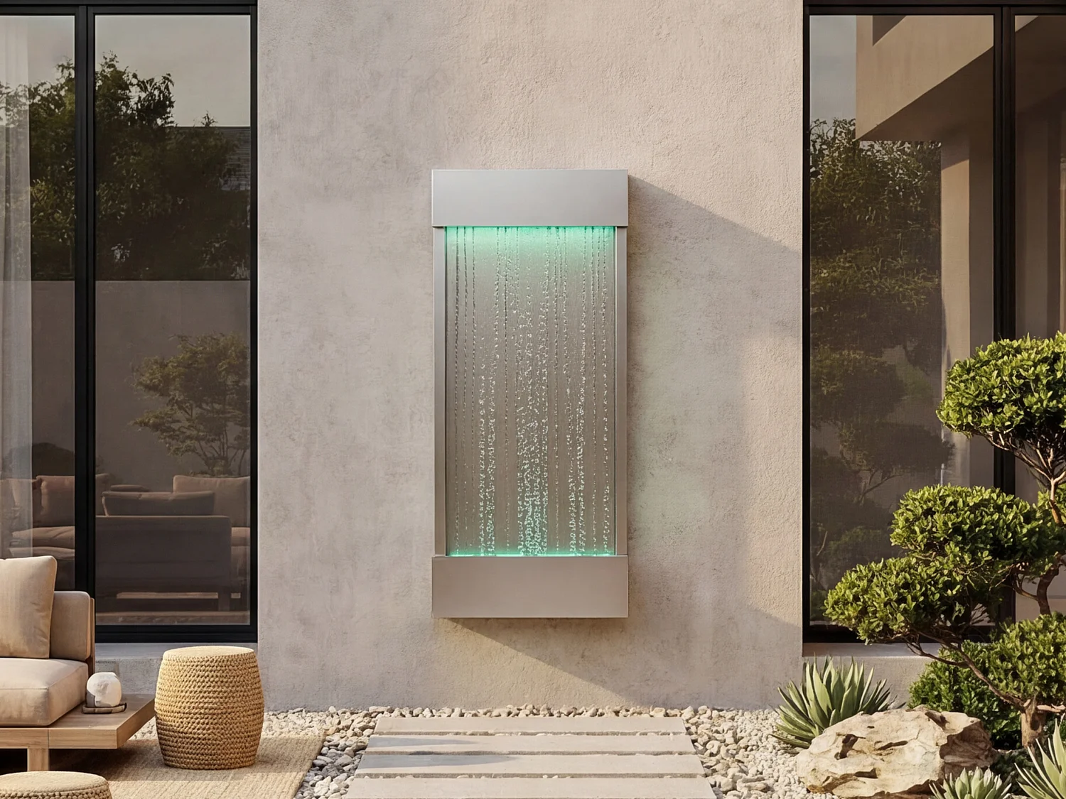 Fontaine murale extérieure/intérieure en acier inoxydable avec LED - L. 56.5 x H. 122 cm - Argenté - SOLINA