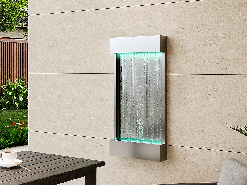 Fontaine murale extérieure/intérieure en acier inoxydable avec LED - L. 56.5 x H. 122 cm - Argenté - SOLINA