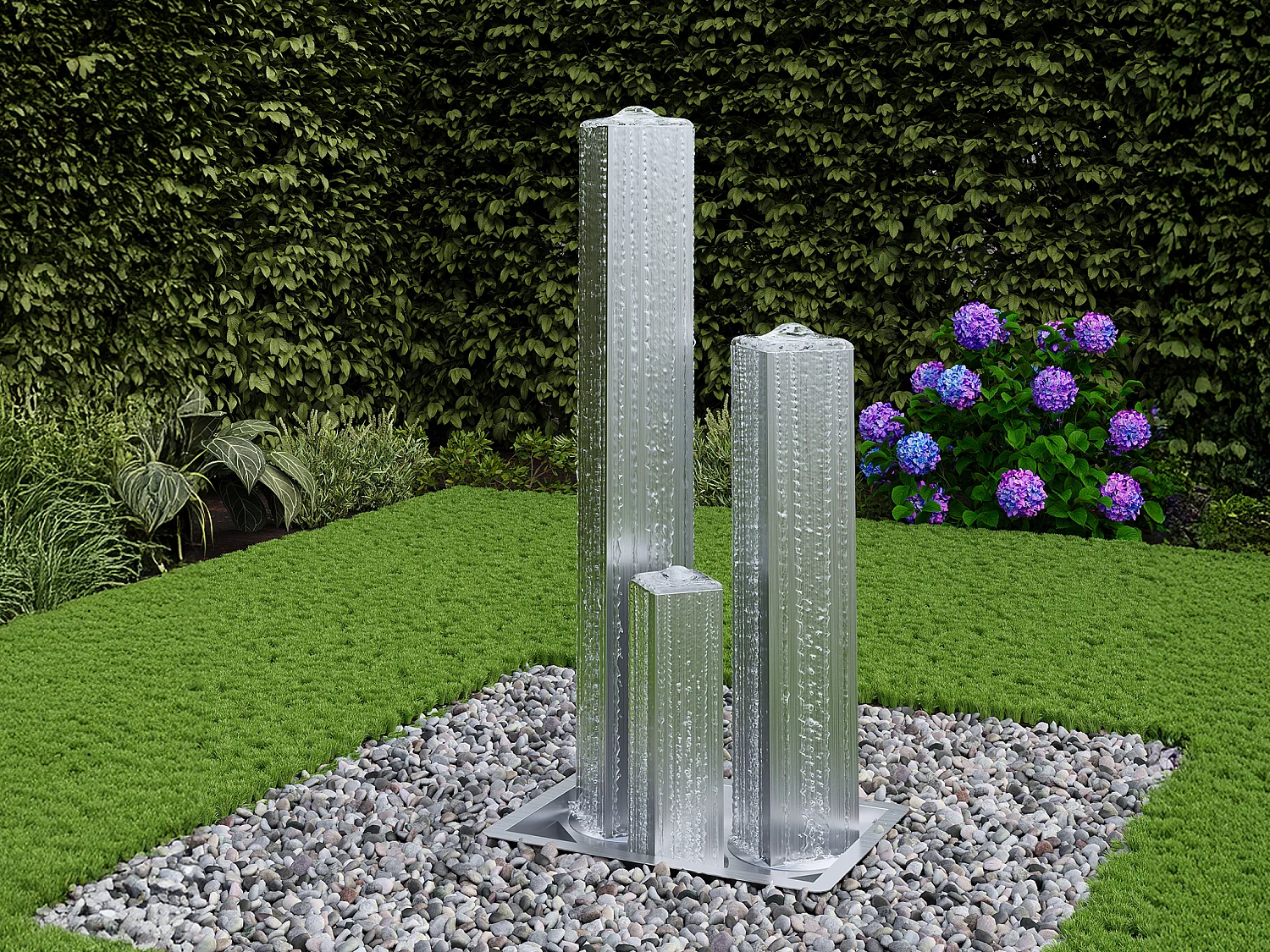 Fontaine d'extérieur en acier inoxydable - 3 colonnes - L. 49 x H. 98 cm - Argenté - PAMORA