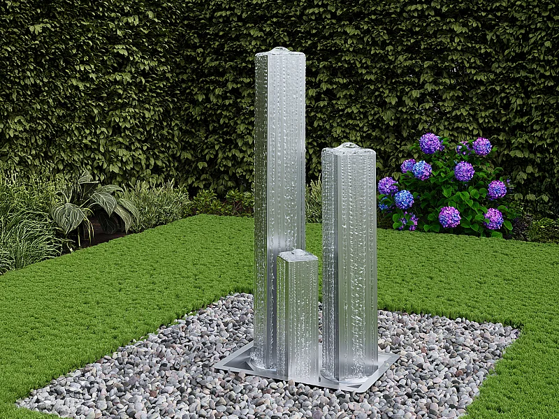 Fontaine d'extérieur en acier inoxydable - 3 colonnes - L. 49 x H. 98 cm - Argenté - PAMORA