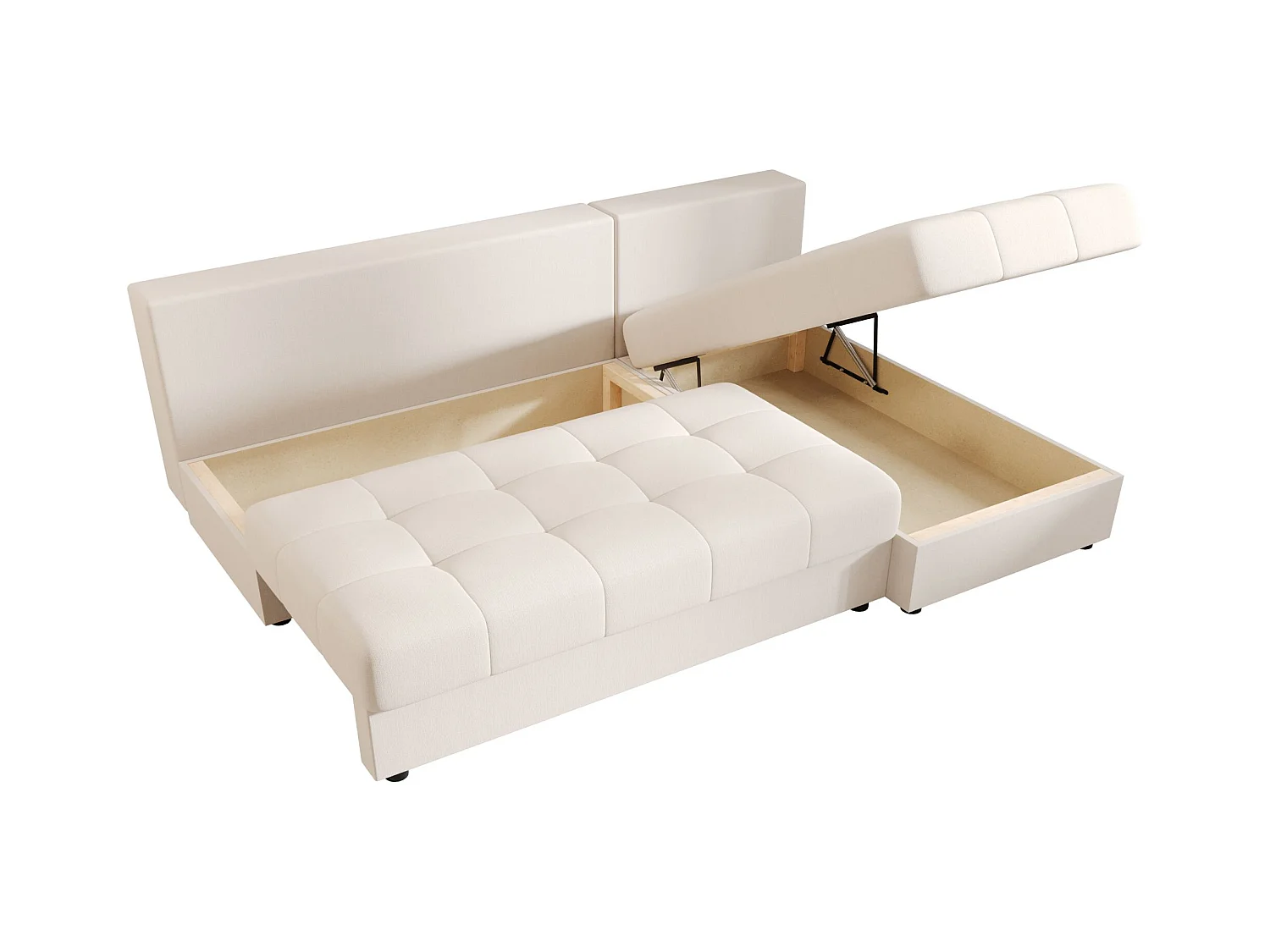 BEDANTE Canapé d’angle MOS L Cosmic 10 Beige Droite avec fonction lit, canapé en L avec coffre de rangement, canapé-lit, canapé convertible