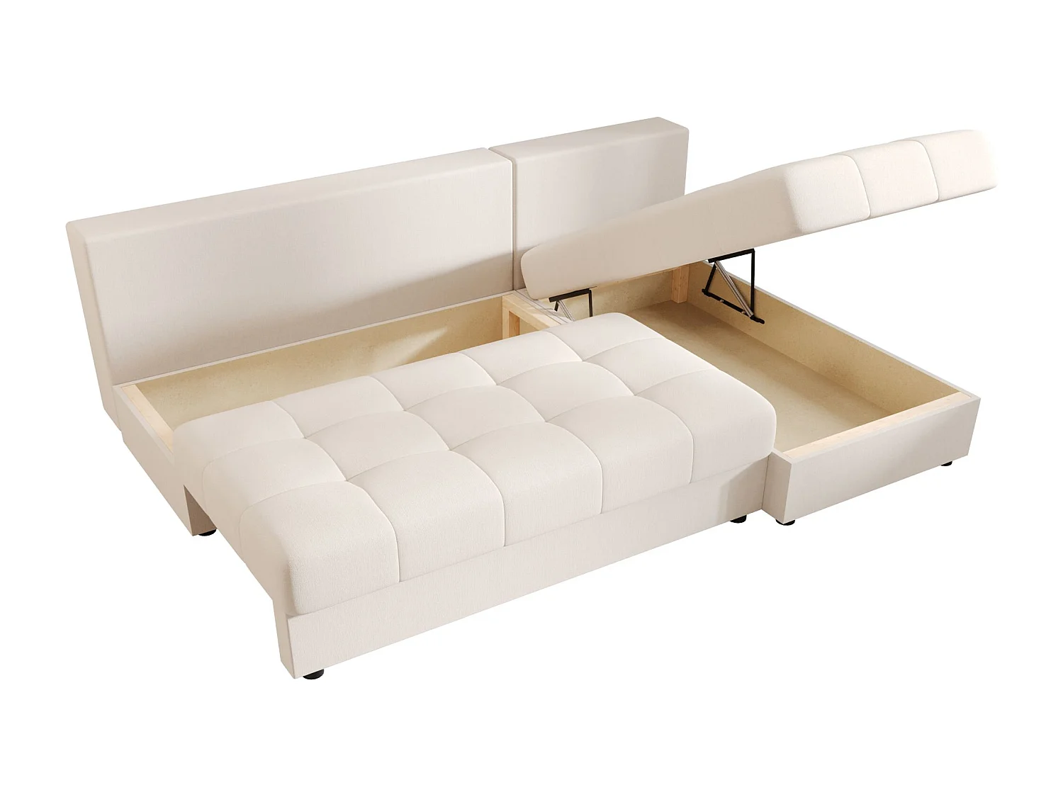 BEDANTE Canapé d’angle MOS L Cosmic 10 Beige Droite avec fonction lit, canapé en L avec coffre de rangement, canapé-lit, canapé convertible