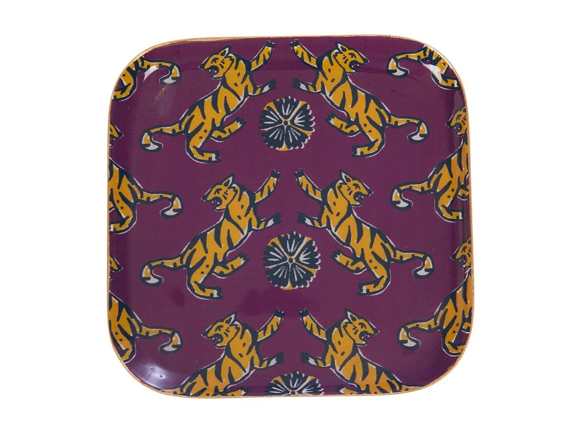 Plateau Jasper carré en métal