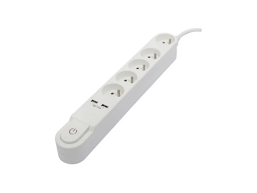 CHACON Bloc multiprise 5 prises 16 A avec interrupteur, 2 ports USB et cable 3 m HO5VV-F 3x1,5 mm2 noir