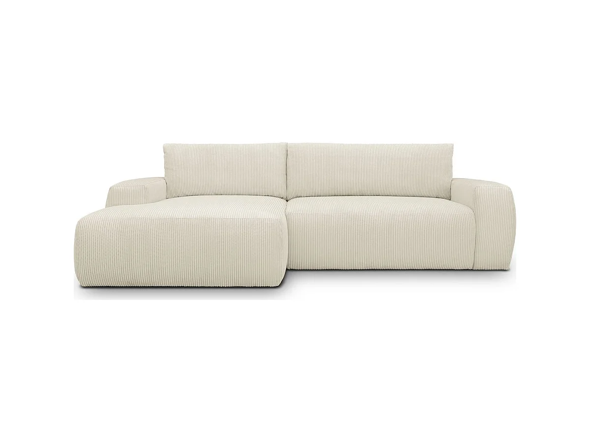 Canapé d'angle convertible 3 places en velours côtelé beige