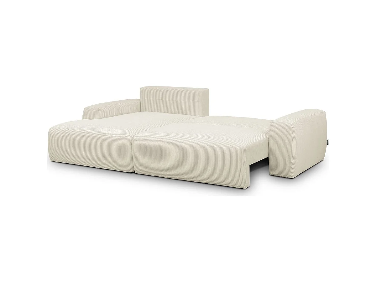 Canapé d'angle convertible 3 places en velours côtelé beige