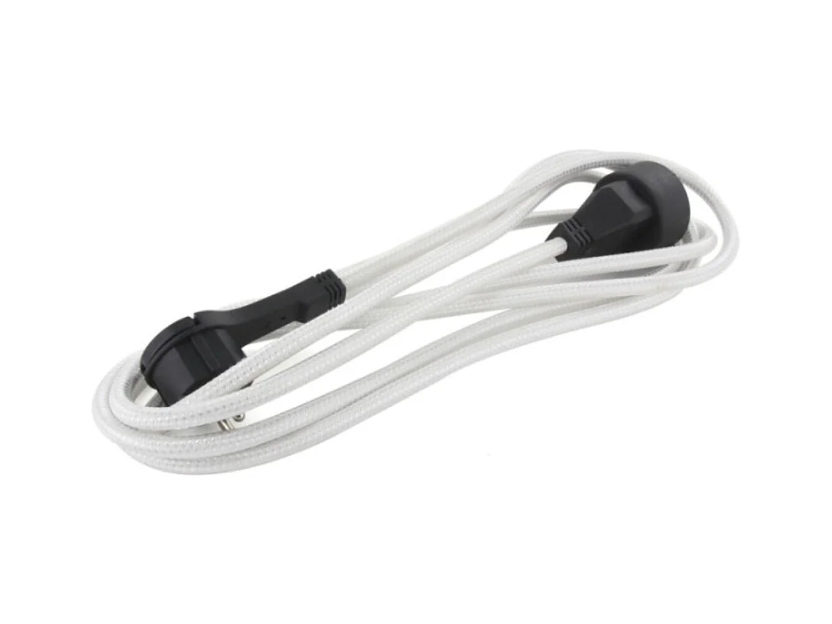 Prolongateur textile fiche plate 3m - Blanc et Noir - Chacon