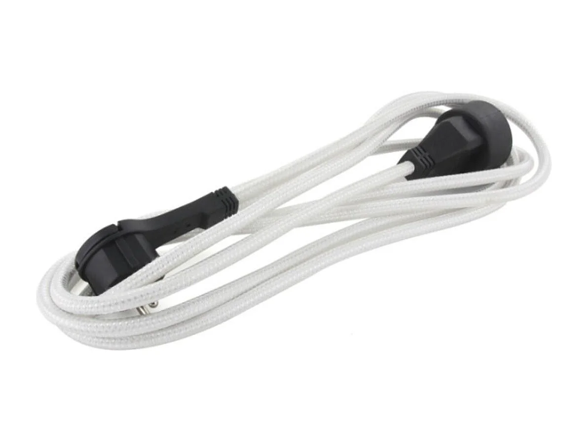 Prolongateur textile fiche plate 3m - blanc et noir - Chacon