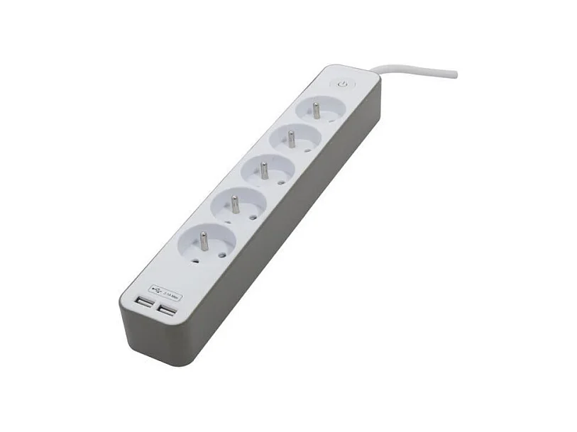 CHACON Bloc multiprise 5 prises 16 A avec 2 ports USB et cable 1,5 m HO5VV-F 3x1,5 mm2 blanc et brun