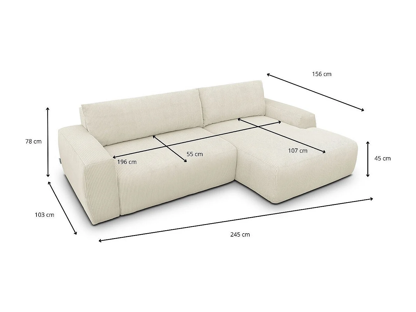 Canapé d'angle gauche convertible 3 places en velours côtelé beige - Sonny