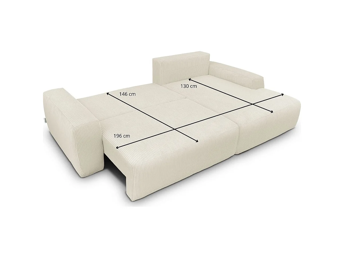 Canapé d'angle convertible 3 places en velours côtelé beige