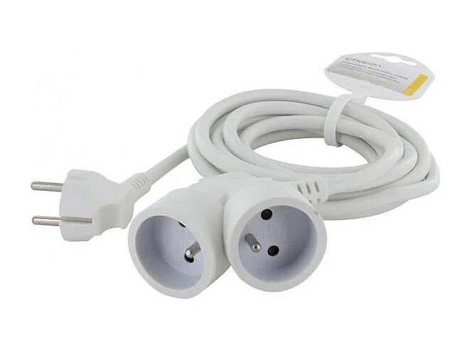 Prolongateur double tête 3m - Blanc - Chacon