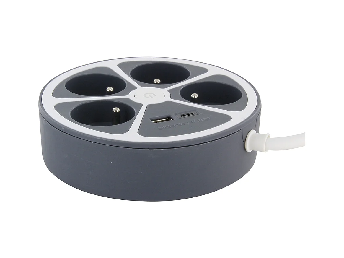 Bloc multiprise cercle 4x16A USB A+C Gris - Chacon