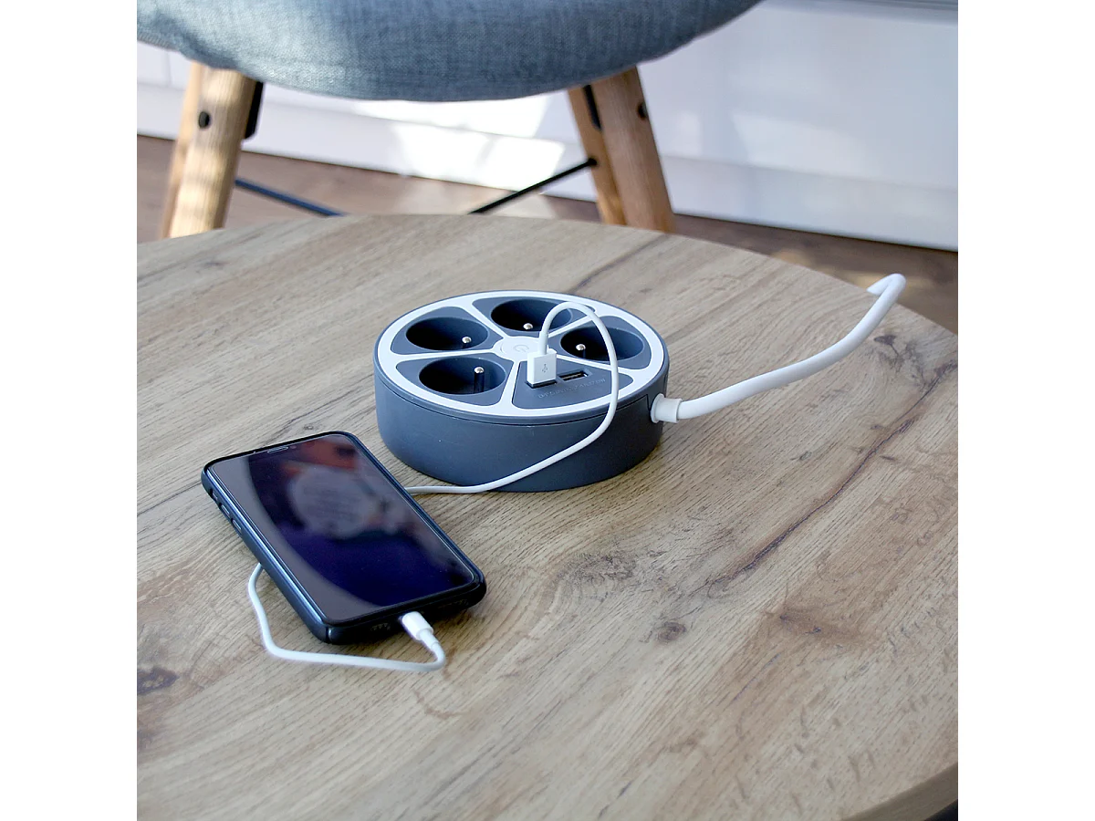 Bloc multiprise cercle 4x16A USB A+C Gris - Chacon