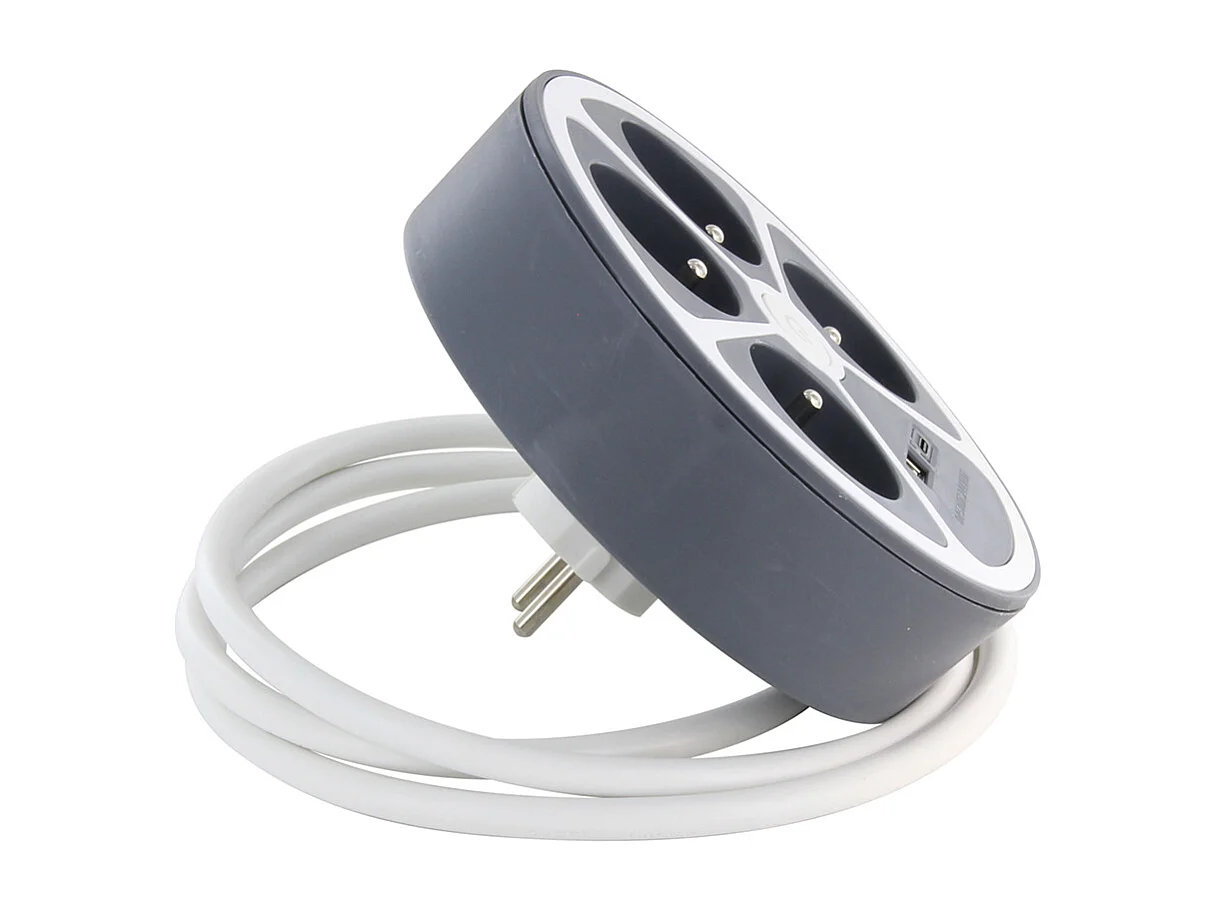 Bloc multiprise cercle 4x16A USB A+C Gris - Chacon