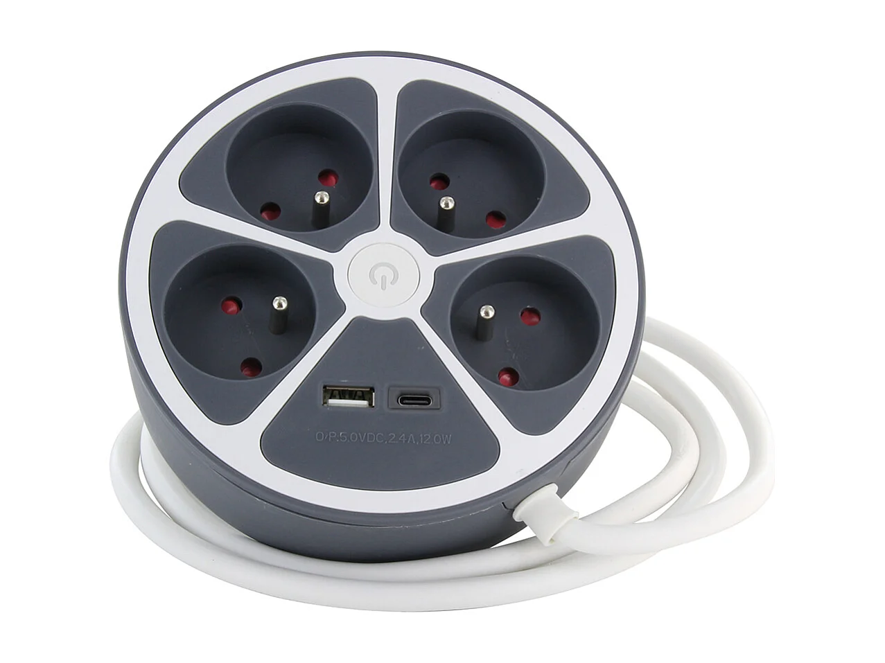 Bloc multiprise cercle 4x16A USB A+C Gris - Chacon
