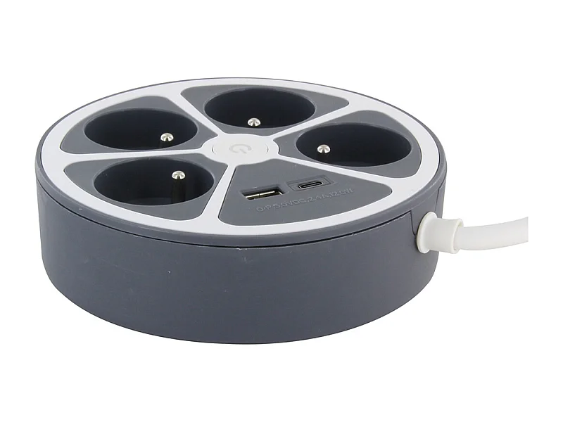 Bloc multiprise cercle 4x16A USB A+C Gris - Chacon