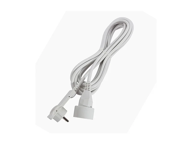 Prolongateur fiche plate HO5VVF 3x1,5mm²- 5m - Blanc - Chacon