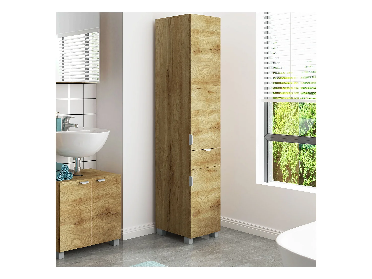 Atlas-Badkamerkast met 2 deuren en 1 lade in houtlook