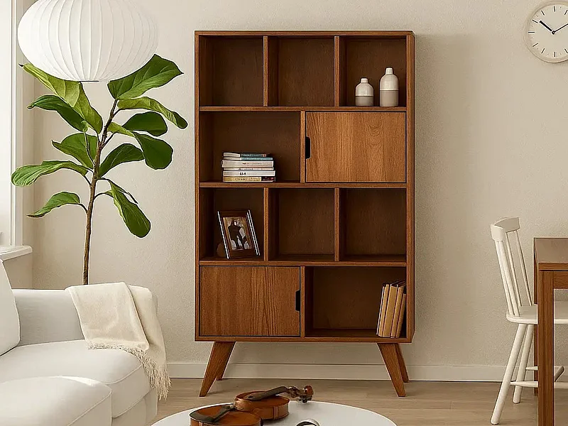 Regał 168x100 Malmo drewniany skandynawski, 8 półek, kolor kasztan