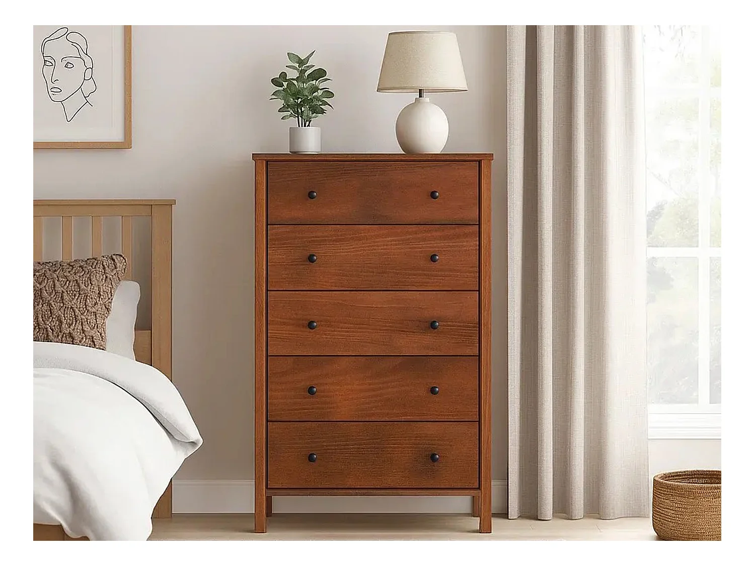 Komoda 124x78 Prestige II drewniana, 5 szuflad, kolor kasztan