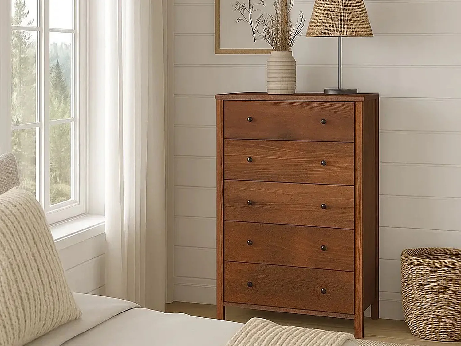 Komoda 124x78 Prestige II drewniana, 5 szuflad, kolor kasztan