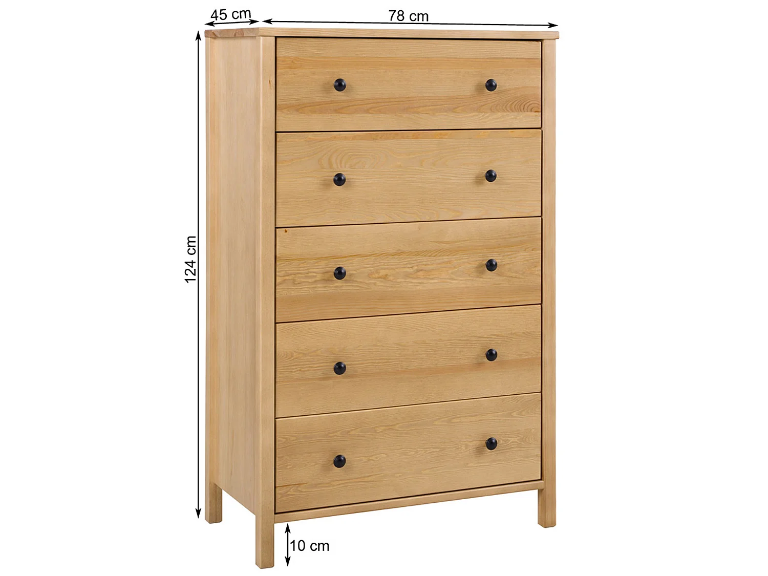 Komoda 124x78 Prestige II drewniana, 5 szuflad, kolor kasztan