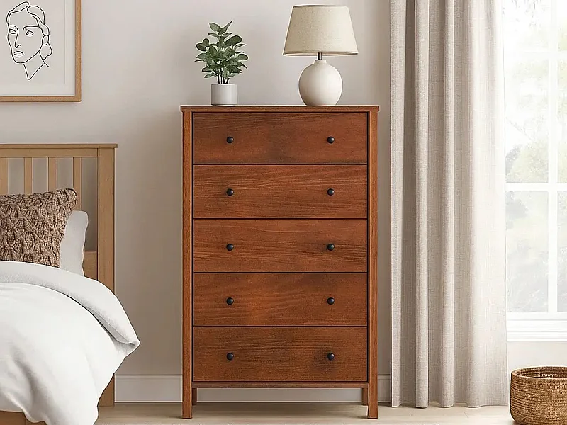 Komoda 124x78 Prestige II drewniana, 5 szuflad, kolor kasztan