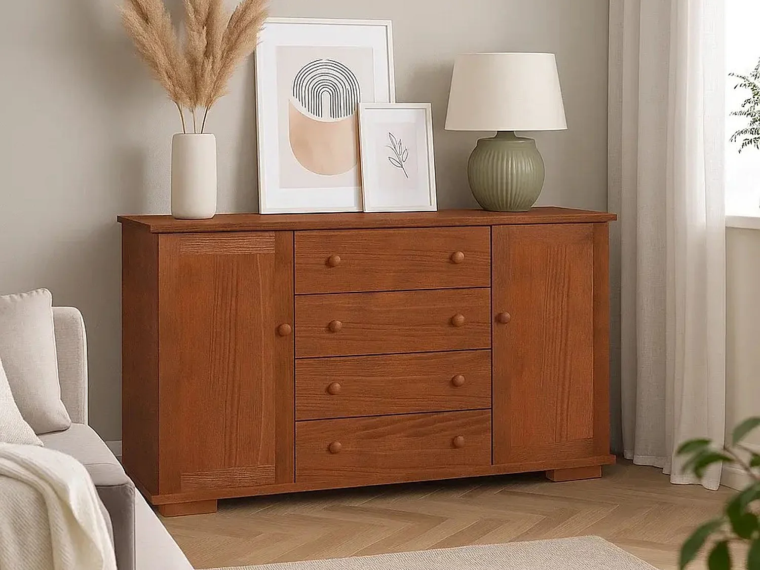 Komoda 137 cm Modern II drewniana, kolor kasztan