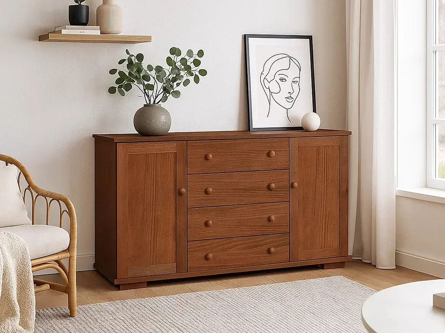 Komoda 137 cm Modern II drewniana, kolor kasztan