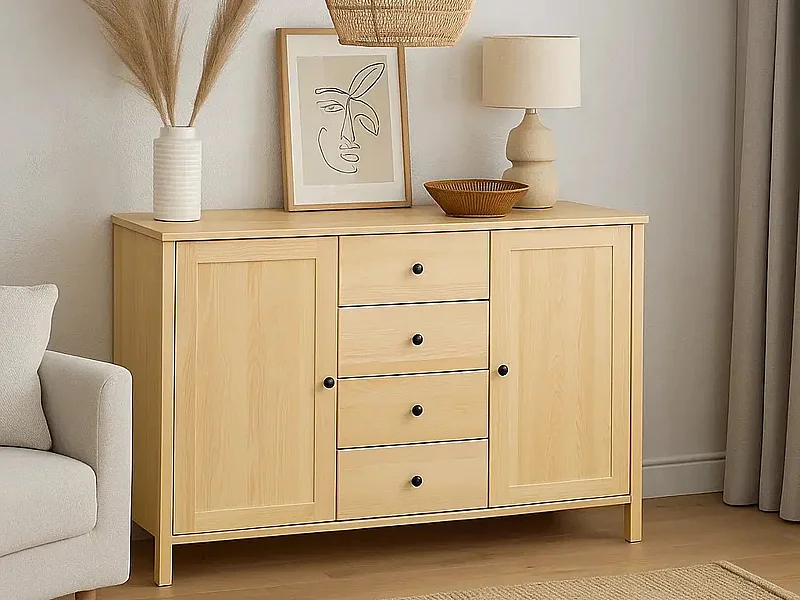 Komoda 94x143 Prestige III drewniana, szuflady i drzwi, kolor sosnowy