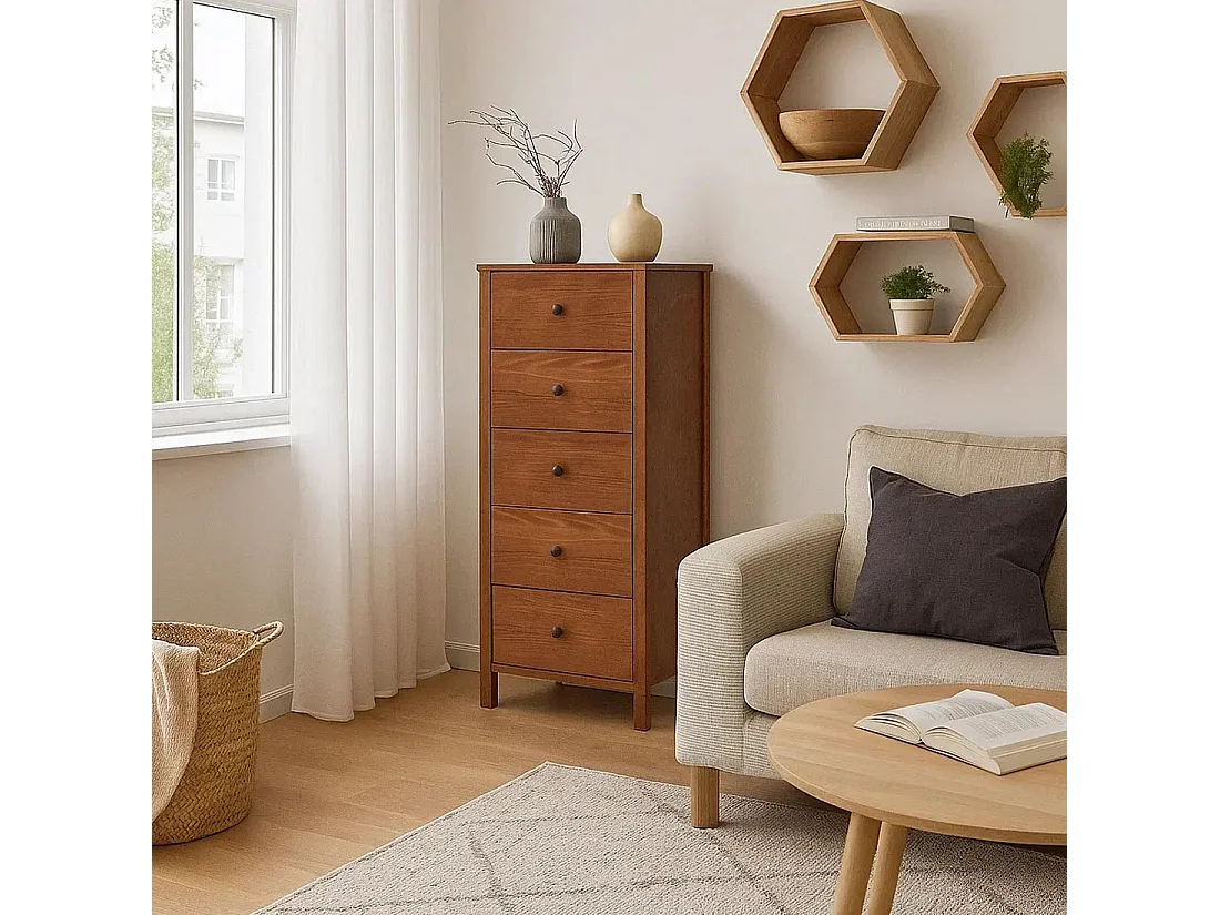 Komoda Prestige I drewniana z szufladami, kolor kasztan