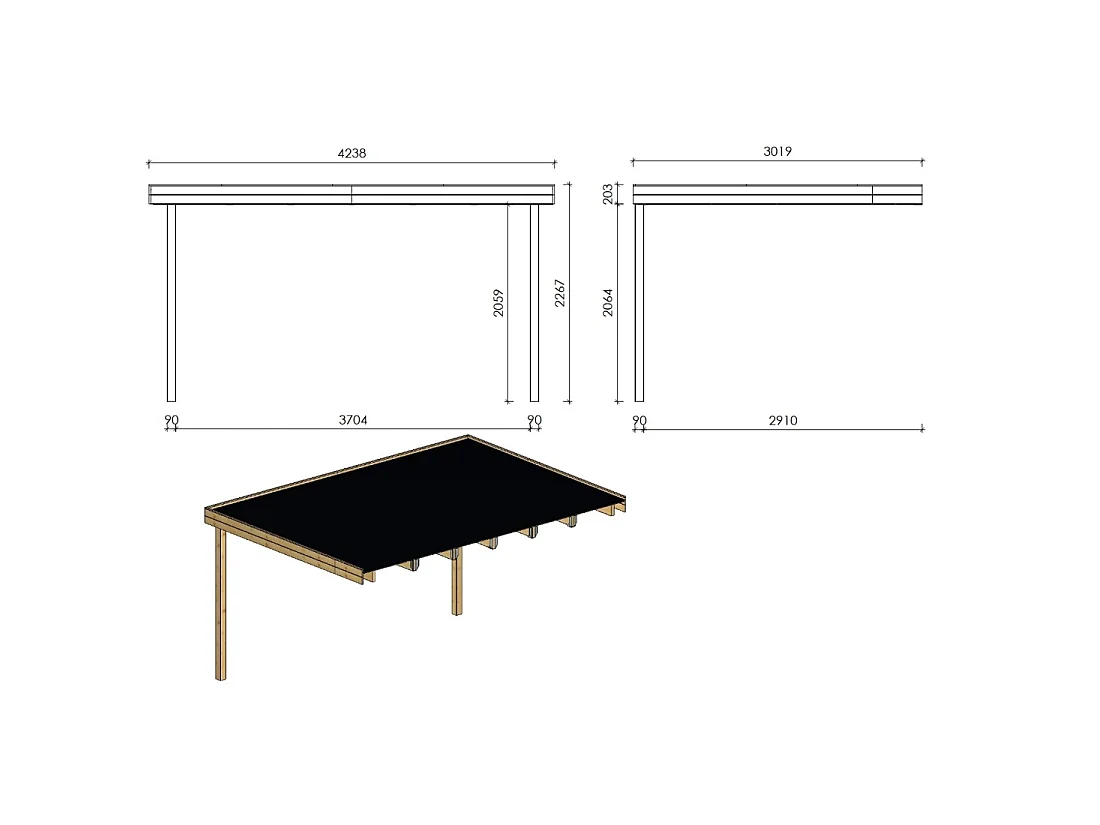 Tettoia di terazzo in legno - 3.02x4.24m - impregnata - colore marrone - DOM180 - ALTANKA