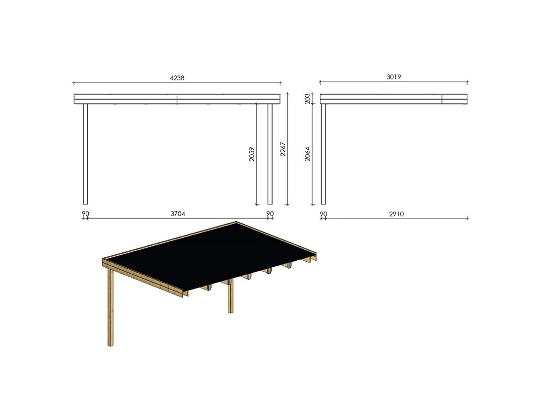 Tettoia di terazzo in legno - 3.02x4.24m - impregnata - colore marrone - DOM180 - ALTANKA