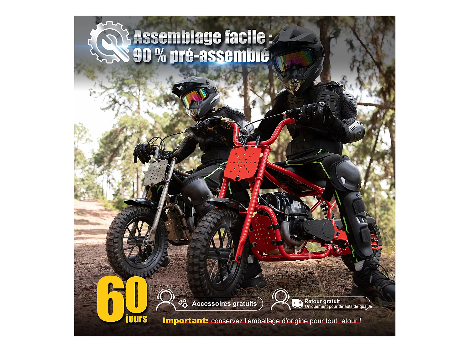 Oryxearth 37.7CC 4-Temps Dirt Bike para Niños, Mini Moto a Gasolina, Transmisión Automática y Arranque por Tracción, Rojo