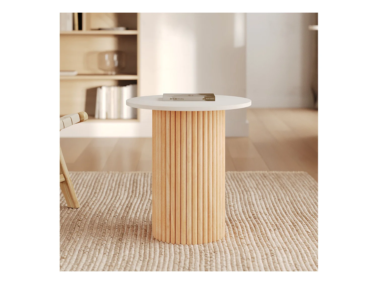 Table d'appoint en marbre et bois de manguier D40 cm - Agathe