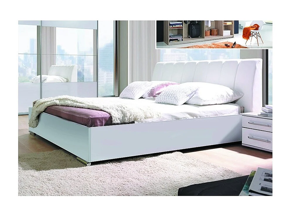 Lit VERONA – 2 places 160x200 cm en simili cuir blanc laqué