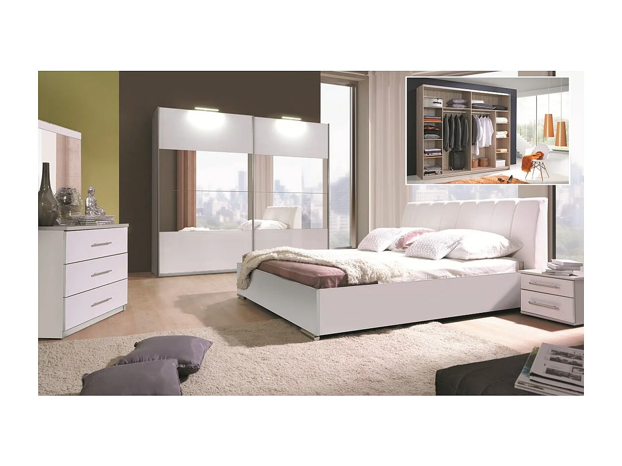 Lit VERONA – 2 places 160x200 cm en simili cuir blanc laqué