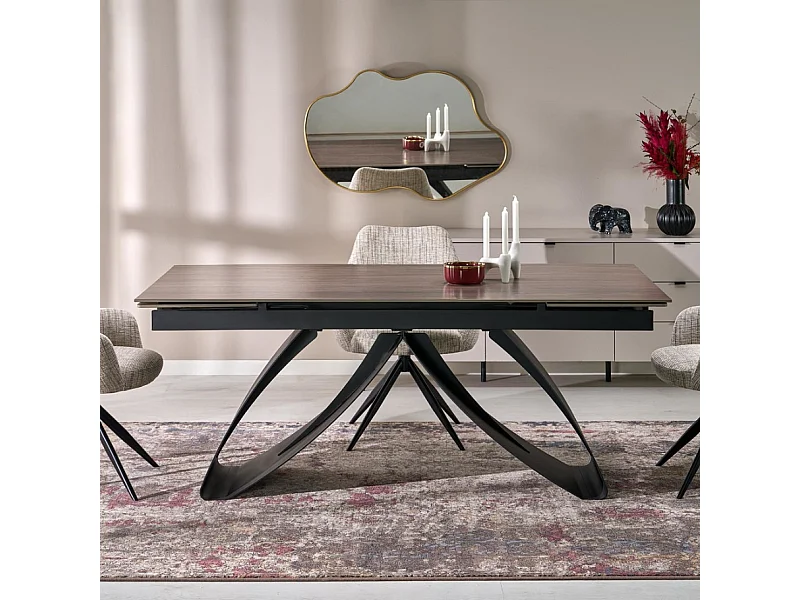 Table design extensible avec plateau aspect noyer 180-240 cm LIZZY