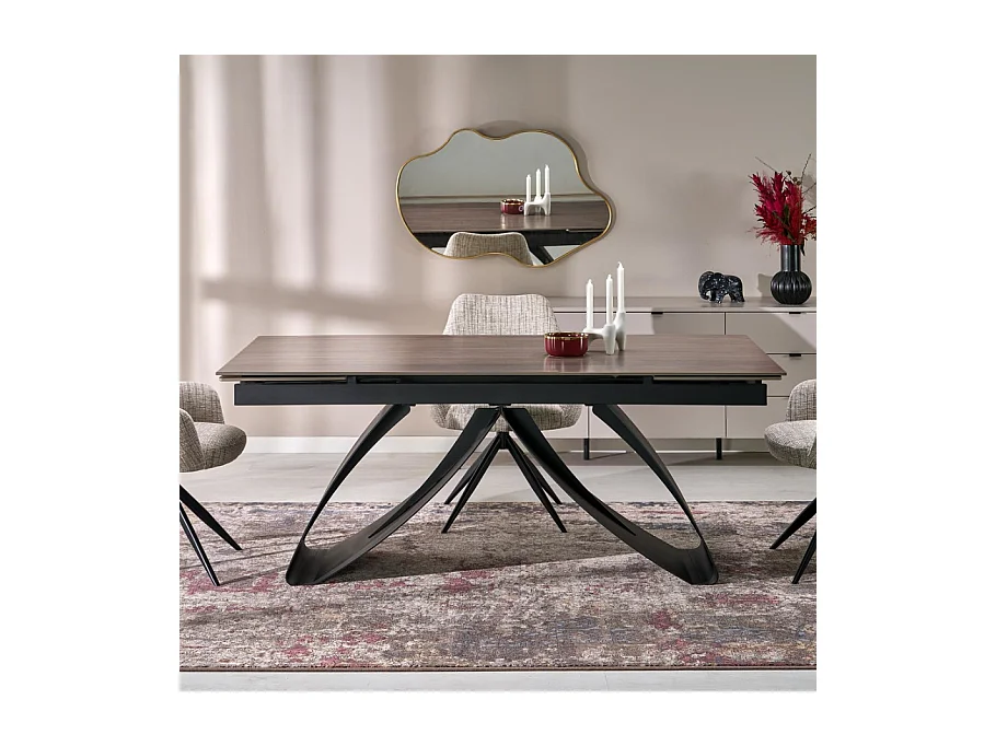 Table design extensible avec plateau aspect noyer 180-240 cm LIZZY