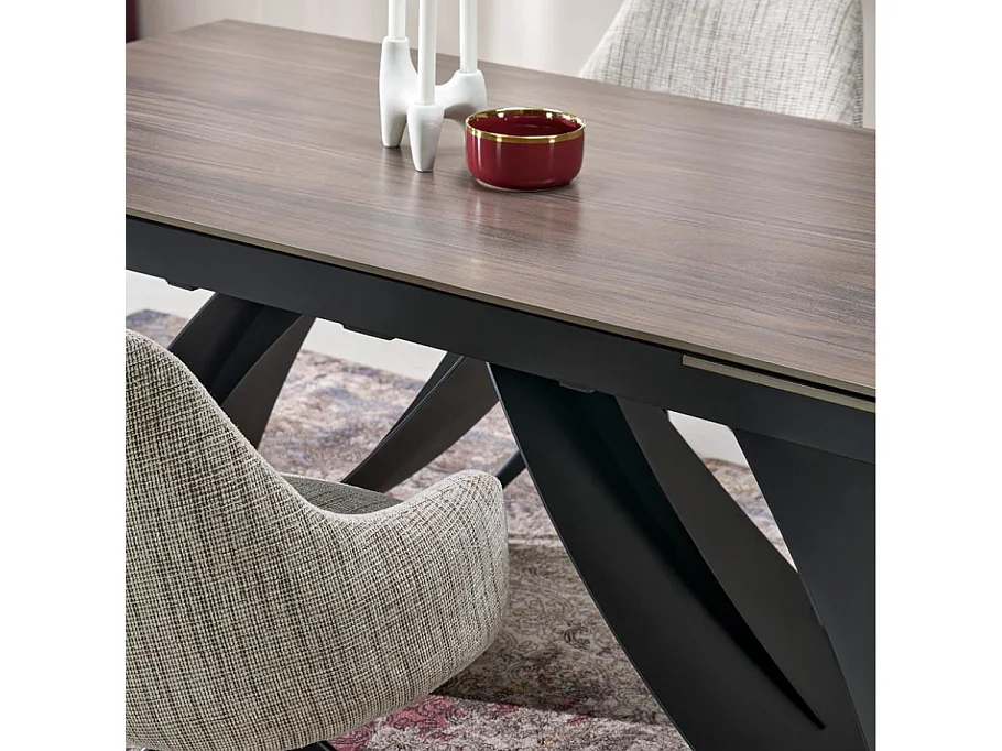Table design extensible avec plateau aspect noyer 180-240 cm LIZZY