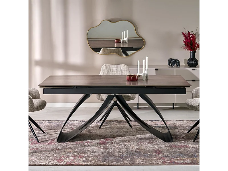 Table design extensible avec plateau aspect noyer 180-240 cm LIZZY