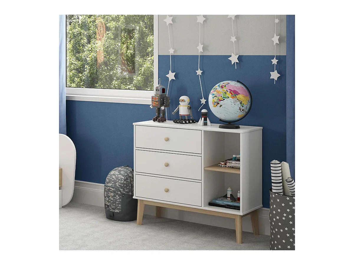 Commode enfant 3 tiroirs en bois blanc 90 cm - Elise