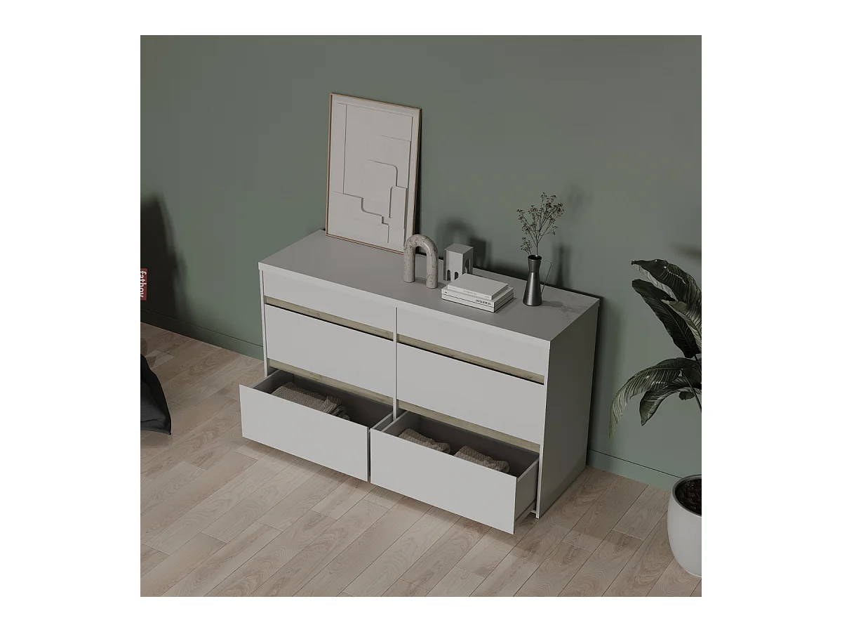 Commode 6 tiroirs décor chêne kronberg et blanc mat - CLYDE