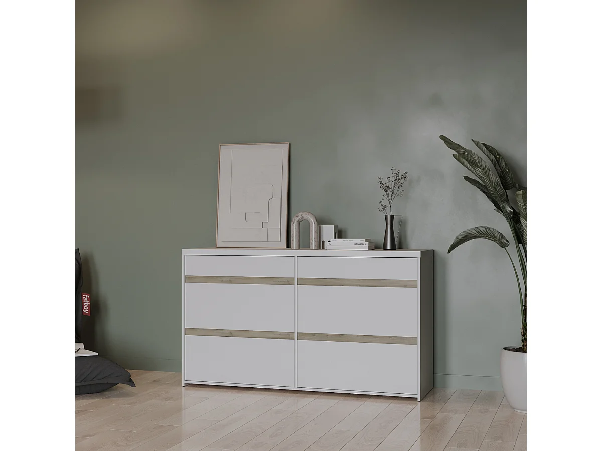 Comò 6 cassetti decorato in rovere Kronberg e bianco opaco - CLYDE