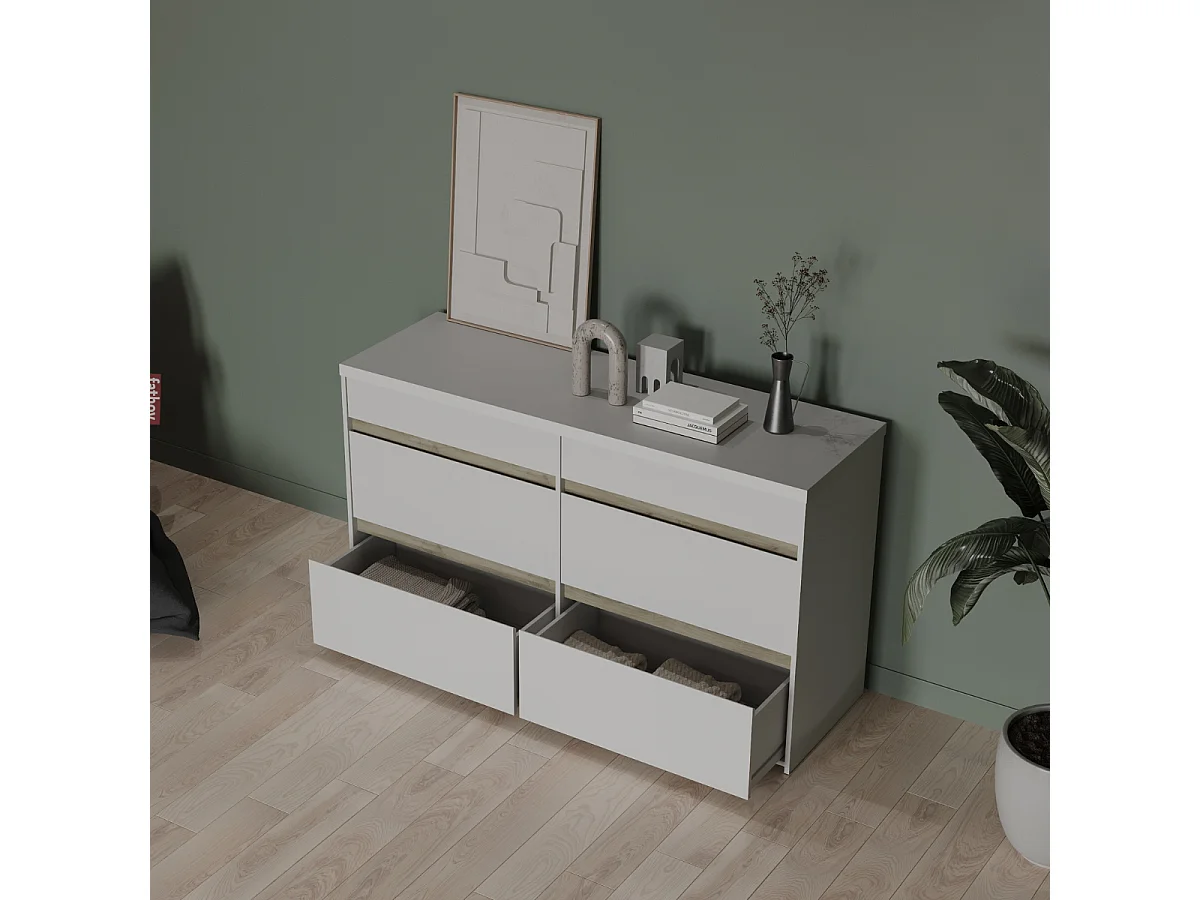 Comò 6 cassetti decorato in rovere Kronberg e bianco opaco - CLYDE