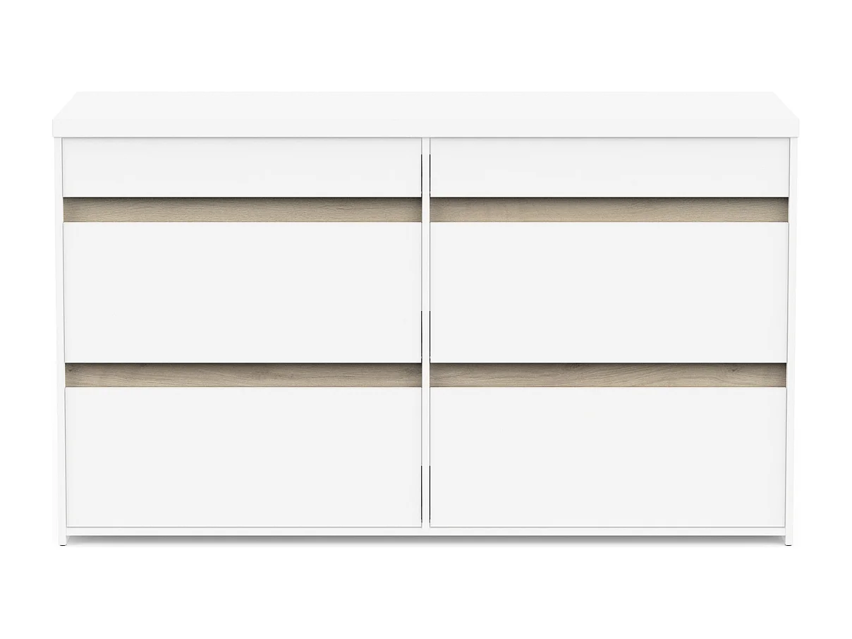 Commode met 6 lades, decor in eikenhout Kronberg en mat wit - CLYDE