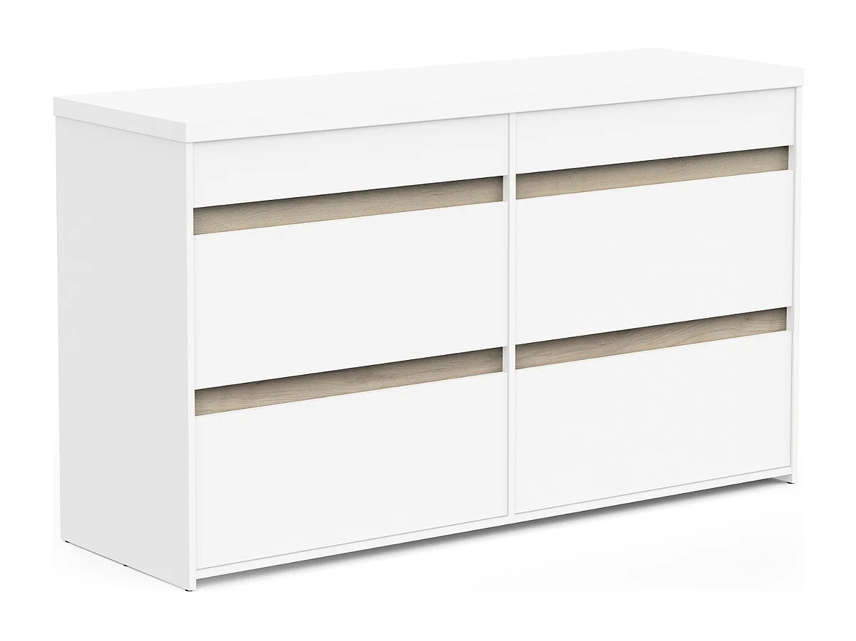 Commode met 6 lades, decor in eikenhout Kronberg en mat wit - CLYDE